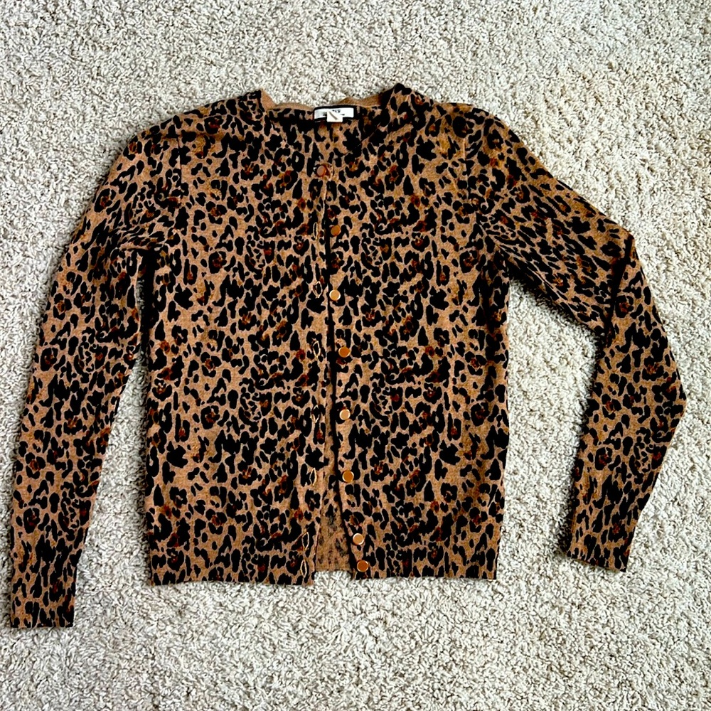 J. Crew leopard print 100% cashmere cardigan, size XXS